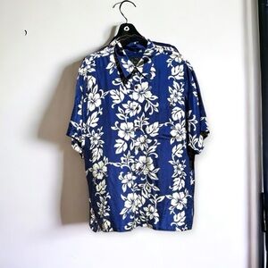 🌻Hawaiian Silk Company Blue Floral Silk Button-Down Shirt Top Men's Size Large